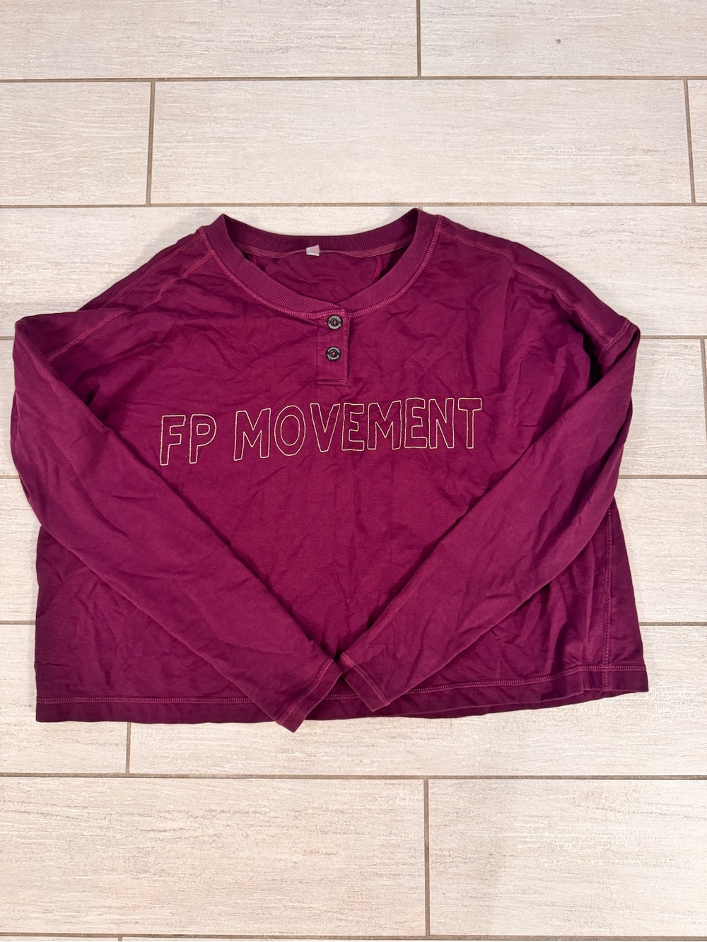 Free People Women's Long Sleeve Henley Top in Deep Berry